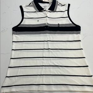 IZOD Women’s Sleeveless Golf Polo – White & Black Striped - Medium (NWT)